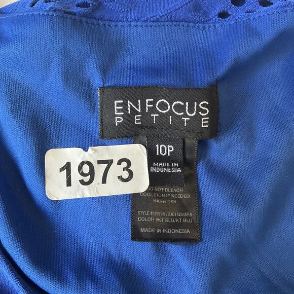 Enfocus Petite Women Dress 10P Blue Geometric Fit & Flare Short Sleeve Stretch - Picture 2 of 9